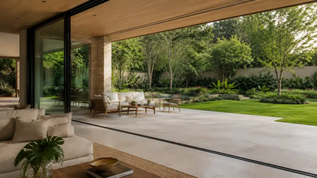 Esquadria piso ao teto integrando sala e área externa em casa contemporânea — It Arquitetura Campinas