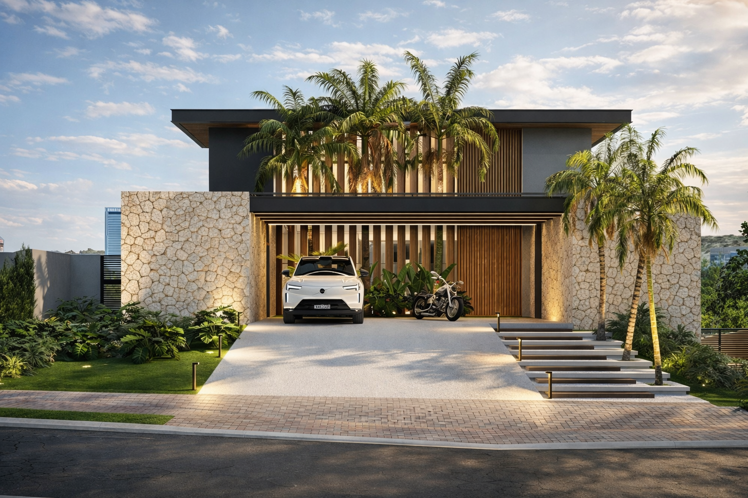 casa contemporanea tambore jundiai fachada pedra madeira it arquitetura 4