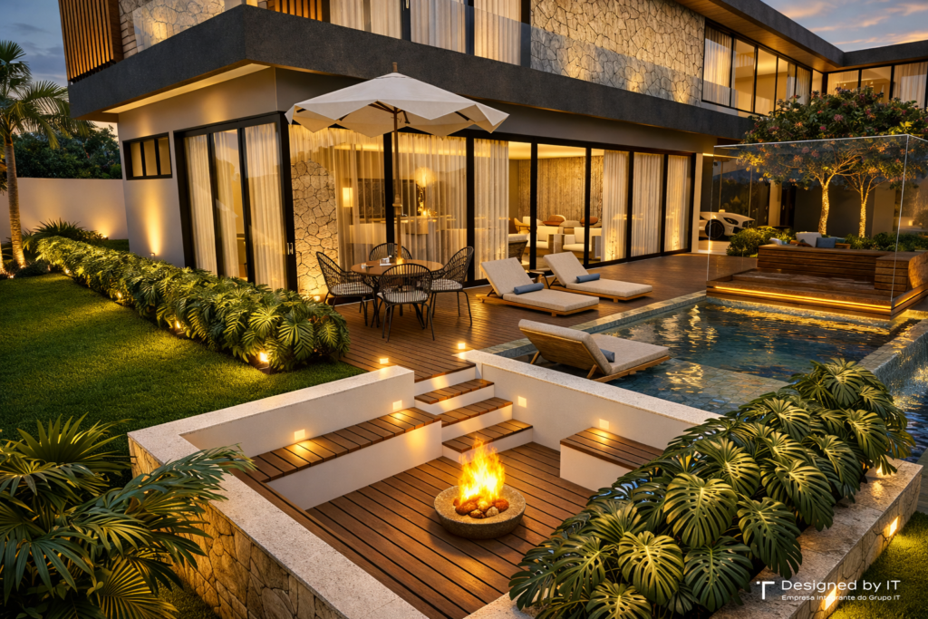 it arquitetura fire pit area externa iluminacao indireta casa alto padrao 1